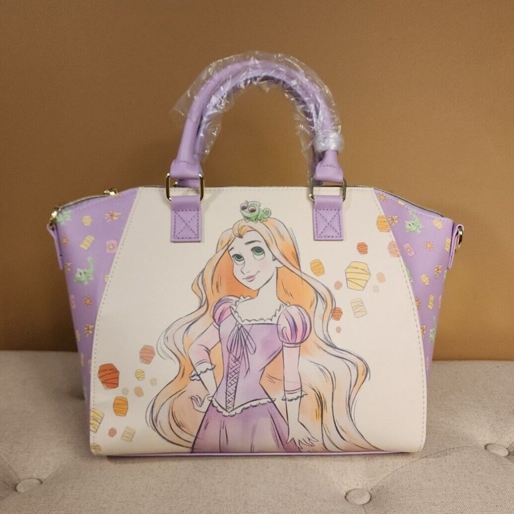 Loungefly Disney Tangled Rapunzel & Pascal Purple Handbag Satchel Crossbody NEW